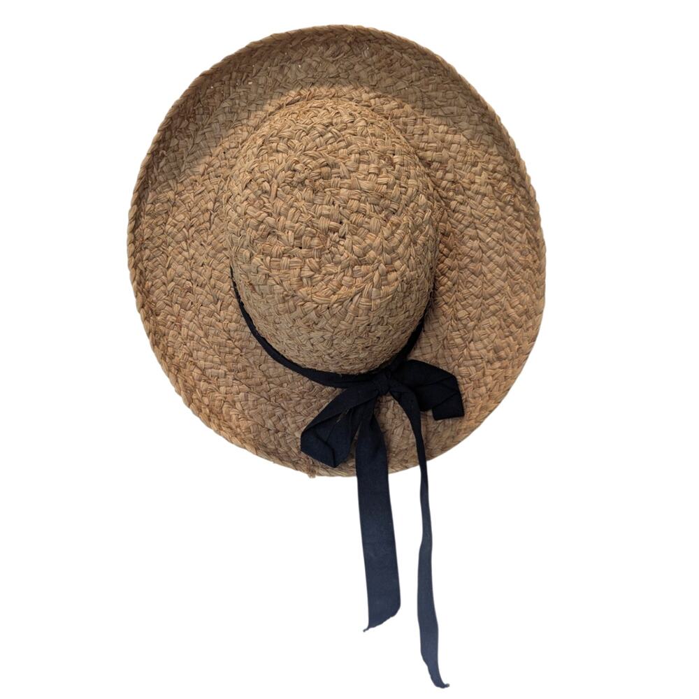 Vintage L.L. Bean Navy Bow Straw Raffia Vacation Sun Hat - Picture 5 of 6